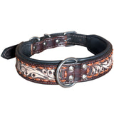 Hilason Heavy Duty Genuine Leather Dog Collar Floral Carving Brown