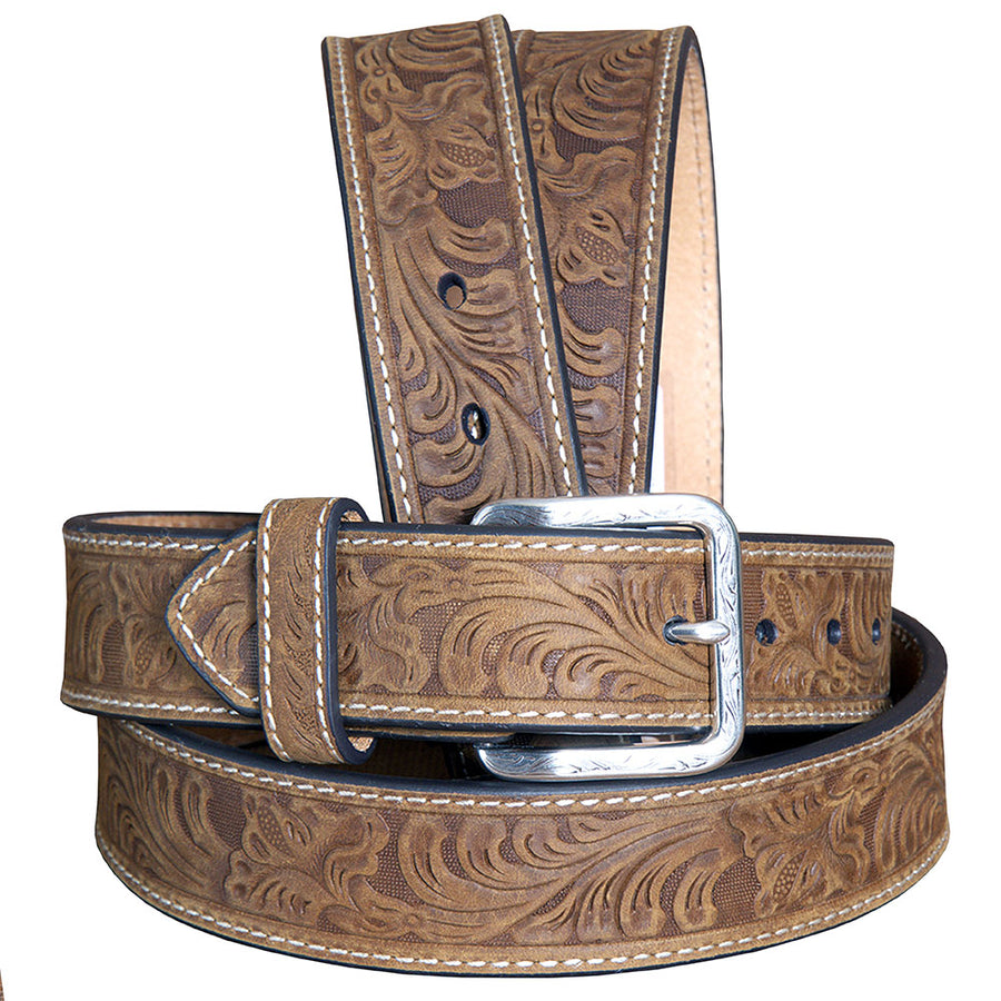 Nocona Leather men's Belt Embossed Floral Tooled Engraved Buckle - Uhorse