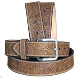 Nocona Leather Mens Belt Embossed Floral Tooled Engraved Buckle Brown