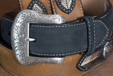 Nocona Leather Mens Belt String Lace 1-1/2 In Silver Conchos Black