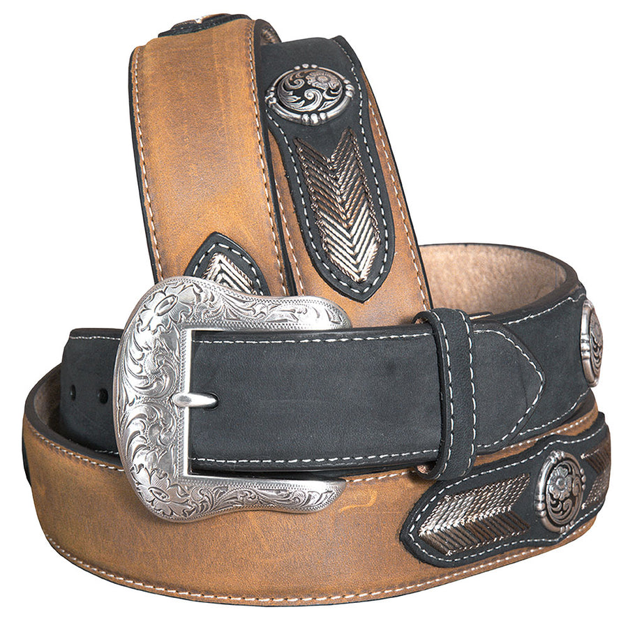 32 In Nocona Leather men's Belt String Lace 1-1/2 Silver Conchos Black - Uhorse
