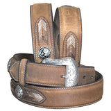 40 In Nocona Leather Mens Belt String Lace Silver Conchos Distressed – by Hilason – Cowboy and equestrian accessories