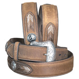 46 In Nocona Leather men's Belt String Lace Silver Conchos Distressed - Uhorse