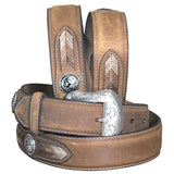 Nocona Leather Mens Belt String Lace 1-1/2 In Silver Conchos Distressed