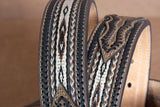 Nocona Leather Mens Belt Braided Horse Hair Lacing Brown Engraved Buckle