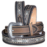 Nocona Leather Mens Belt Braided Horse Hair Lacing Brown Engraved Buckle