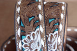 Nocona Leather Belt Western Overlay Flowers Painted Womens Brown