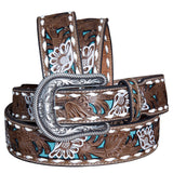 Nocona Leather Belt Western Overlay Flowers Painted Womens Brown