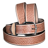 46" Hilason Basketweave Made In Usa Gun Holster Leather Work Belt Brown - Hilason