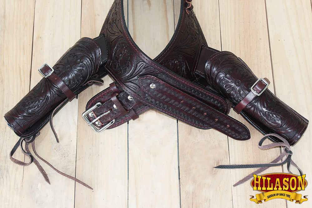 38 In Hilason Western Double Hand Gun Holster Rig 44/45 Cal Leather ...