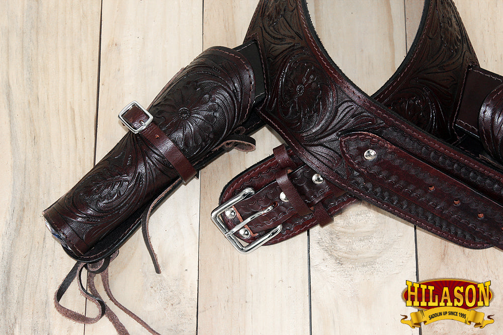 38 In Hilason Western Double Hand Gun Holster Rig 44/45 Cal Leather ...