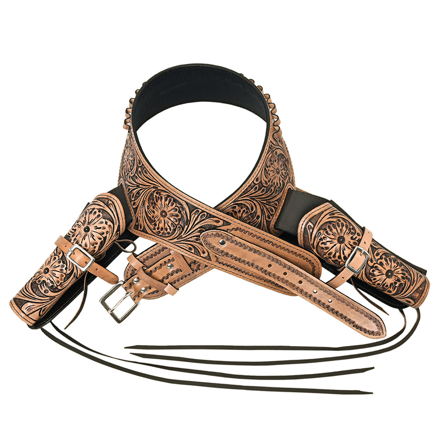 Hilason Western Double Hand Gun Holster Rig 44/45 Caliber Leather Cowboy - Uhorse