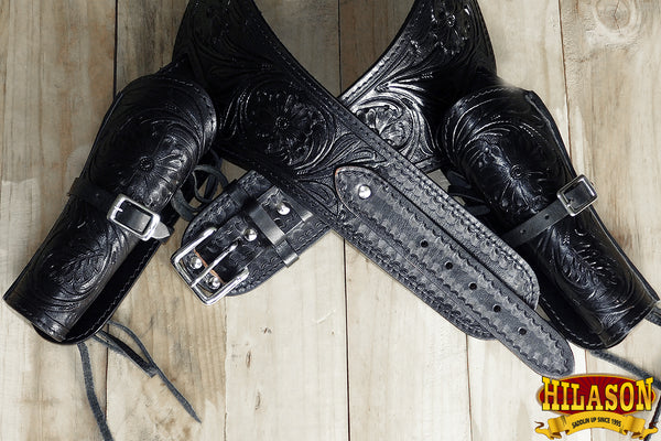 44 In Hilason Double Caliber 44/45 Leather Western Cowboy Gun Rig Hols ...