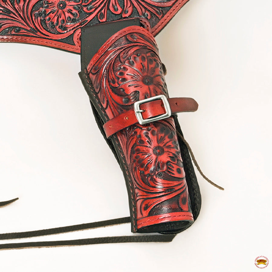 HILASON Double Caliber 44/45 Leather Cowboy Gun Rig Holster Mahogany | Costume Belt