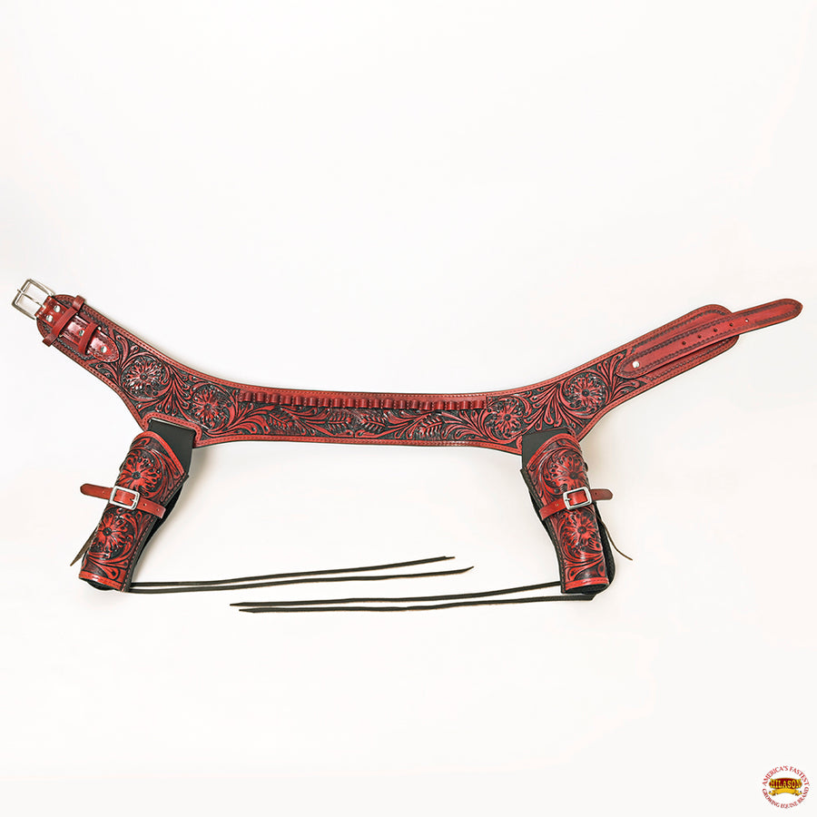 HILASON Double Caliber 44/45 Leather Cowboy Gun Rig Holster Mahogany | Costume Belt