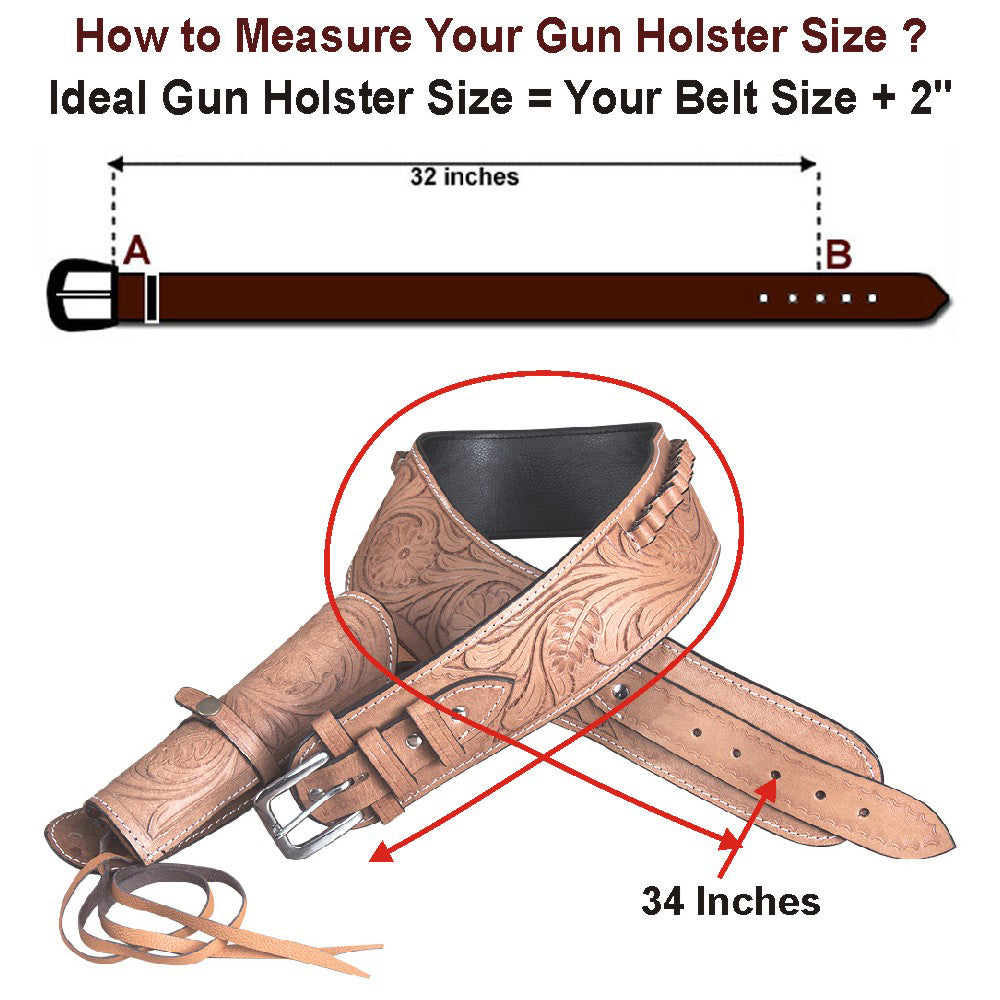 (.44/.45 cal) Western Gun Belt and Holster - RH Draw (Long Barrel) -  Two-Tone Brown Leather