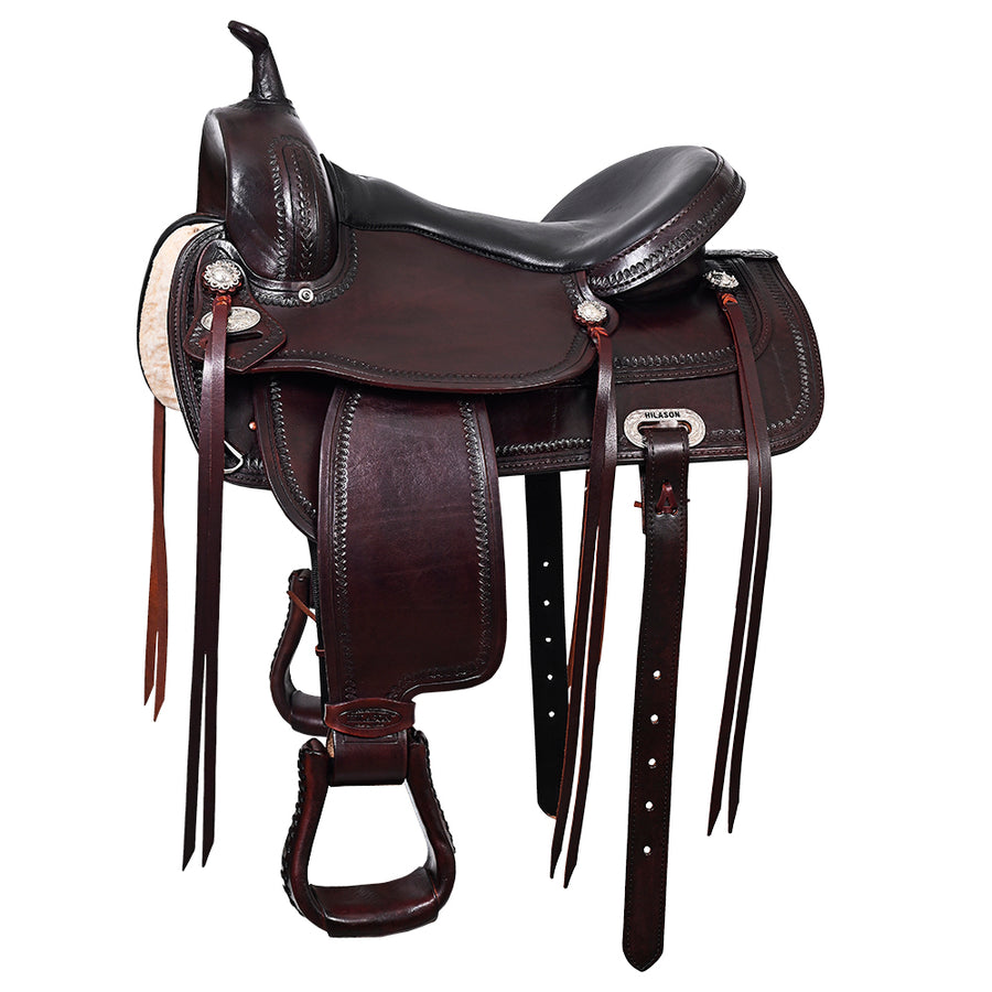 17 In HILASON Western Horse Saddle American Leather Flex Tree Trail and Pleasure Dark Brown - Uhorse