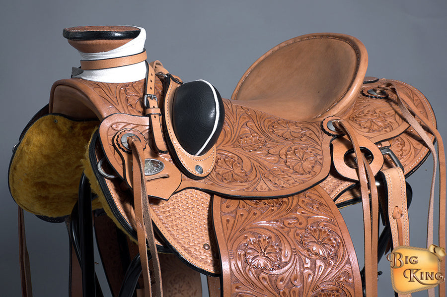 HILASON Western Horse Saddle American Leather Wade Ranch Roping Tan | Hand Tooled & For Horses