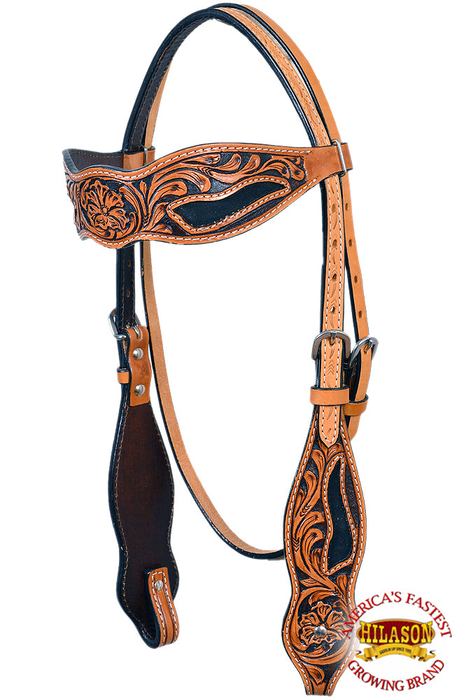 Hilason Western Horse Headstall Bridle American Leather Tan Floral Black