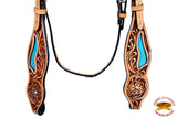 Hilason Western Horse Headstall American Leather Floral Tan Turquoise