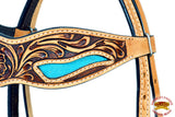 Hilason Western Horse Headstall American Leather Floral Tan Turquoise