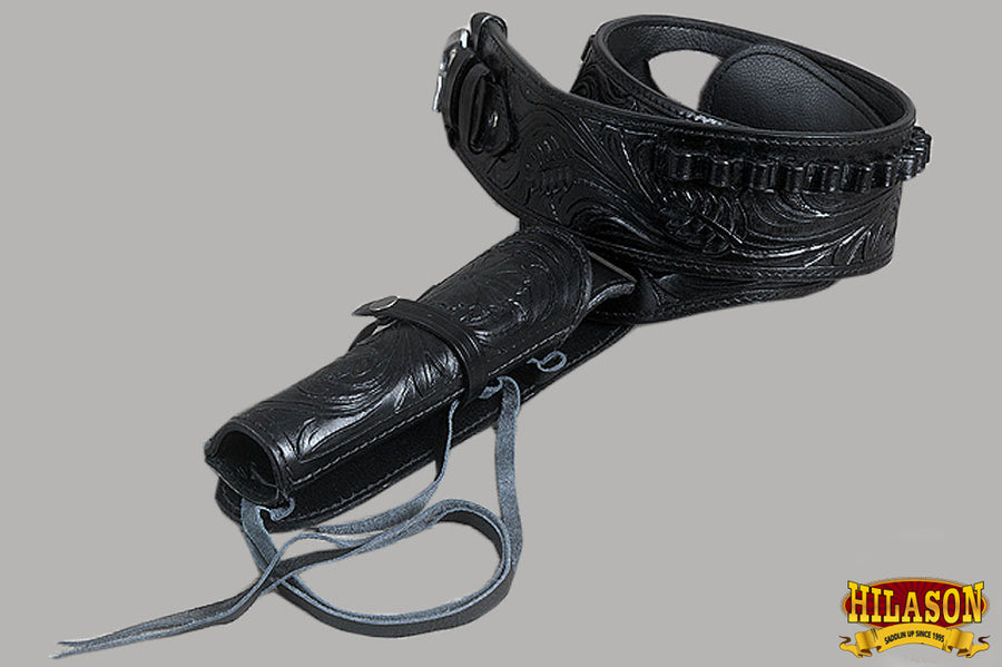 HILASON Western Right Hand Gun Holster Rig 44/45 Caliber Leather Cowboy Black | Costume Belt
