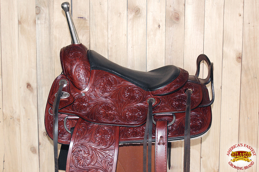 HILASON Custom Designed Rare Western Trick Riding Saddle Mahogany | Horse Racing Leather Saddles for Horses