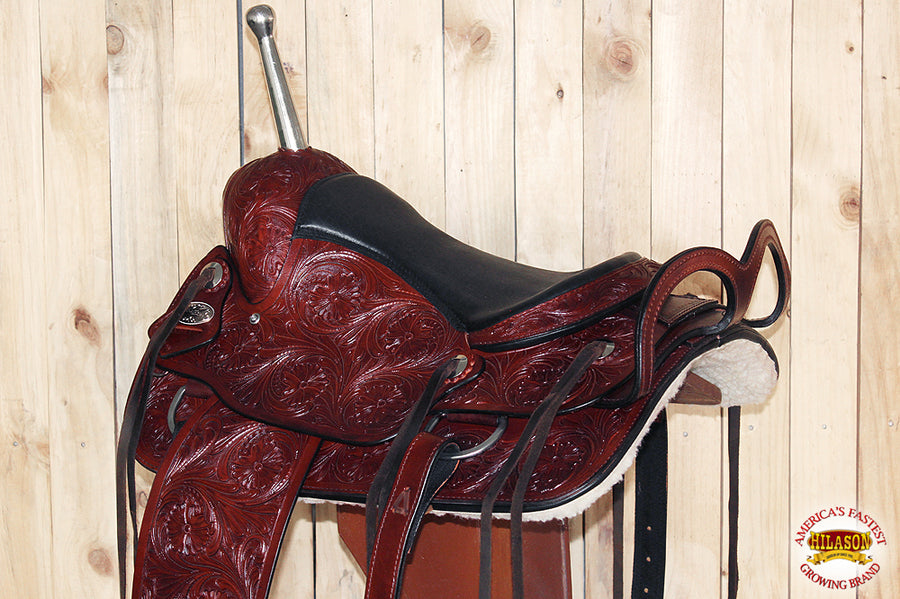 HILASON Custom Designed Rare Western Trick Riding Saddle Mahogany | Horse Racing Leather Saddles for Horses