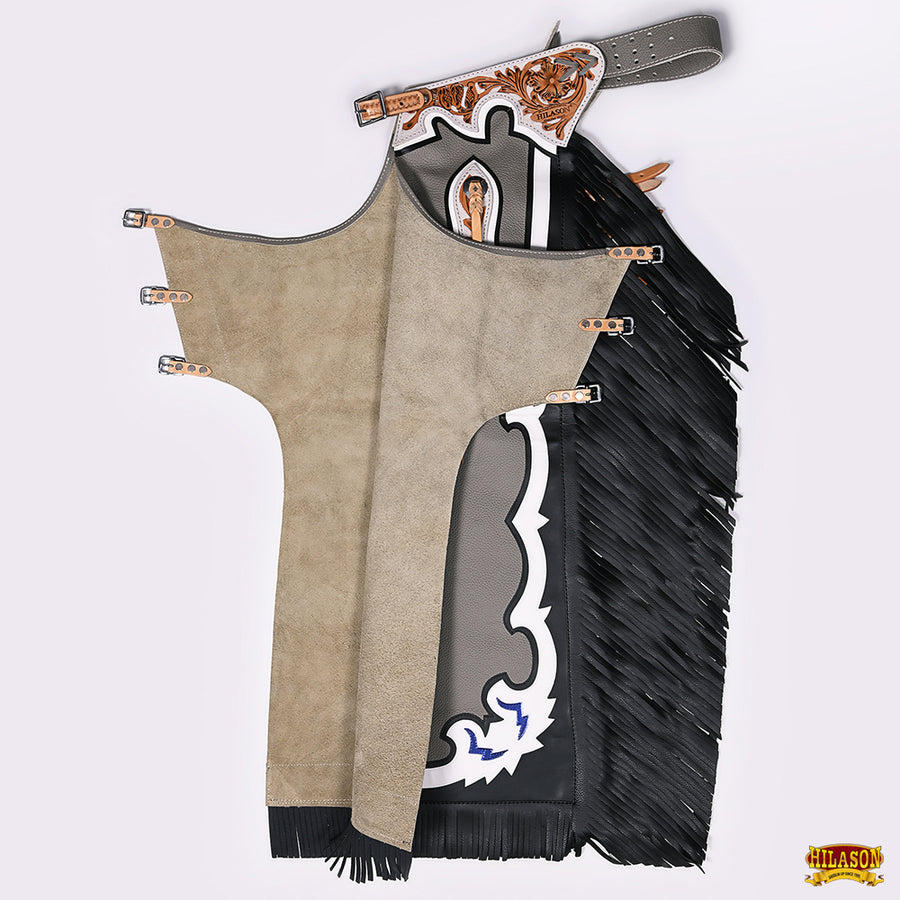 HILASON Bull Riding Soft Smooth White Leather Pro Rodeo Western Chaps | for Men and Women Unisex