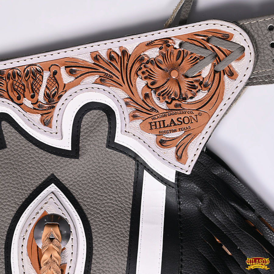 HILASON Bull Riding Soft Smooth White Leather Pro Rodeo Western Chaps | for Men and Women Unisex