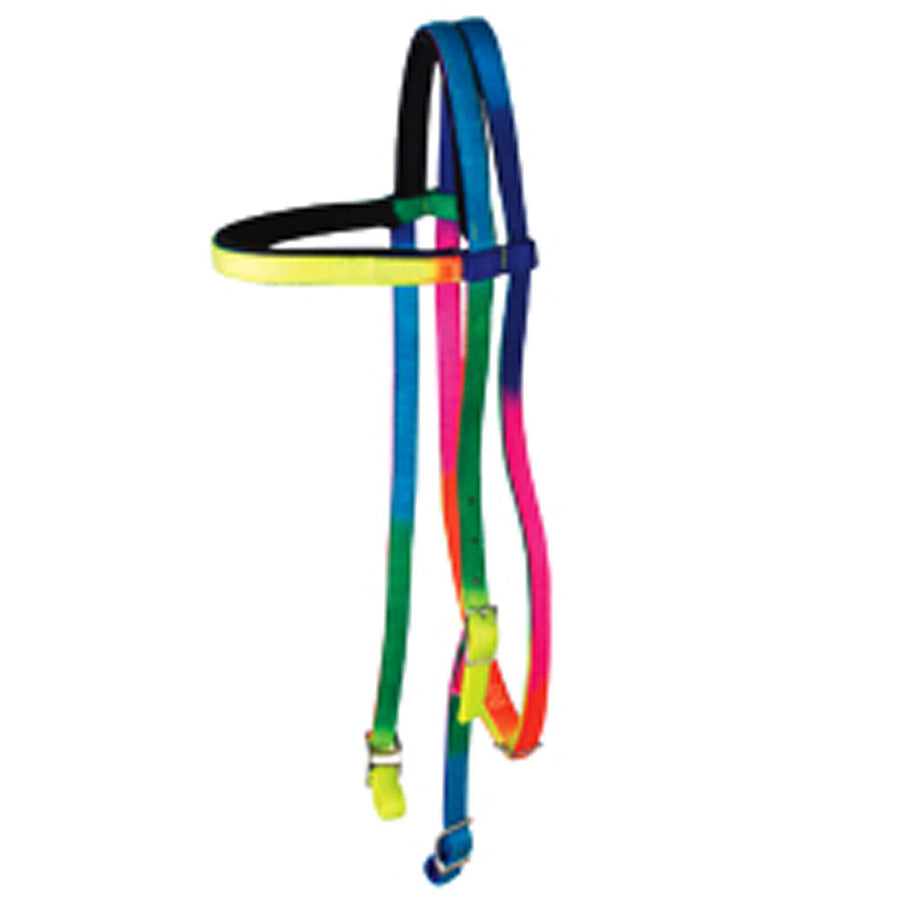 Nylon bridle with multicolor stripes and yellow noseband - Uhorse