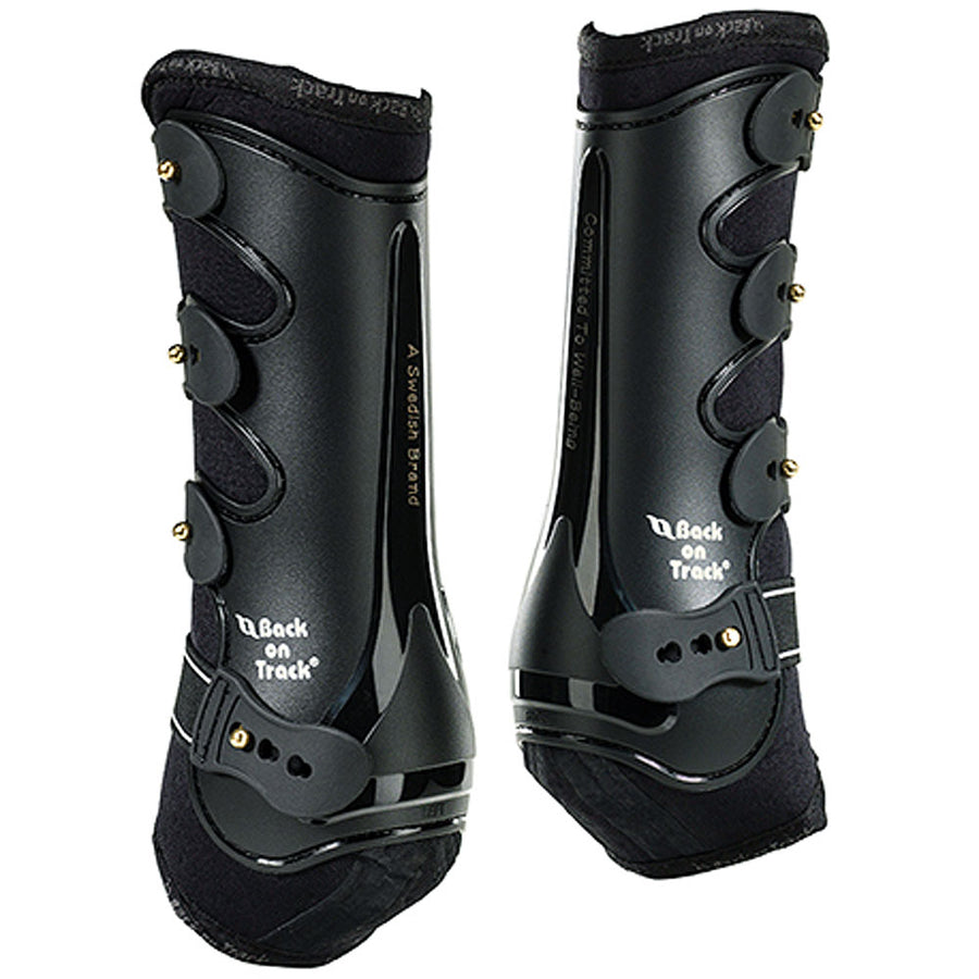 Black synthetic horse leg boots with velcro closures - Uhorse
