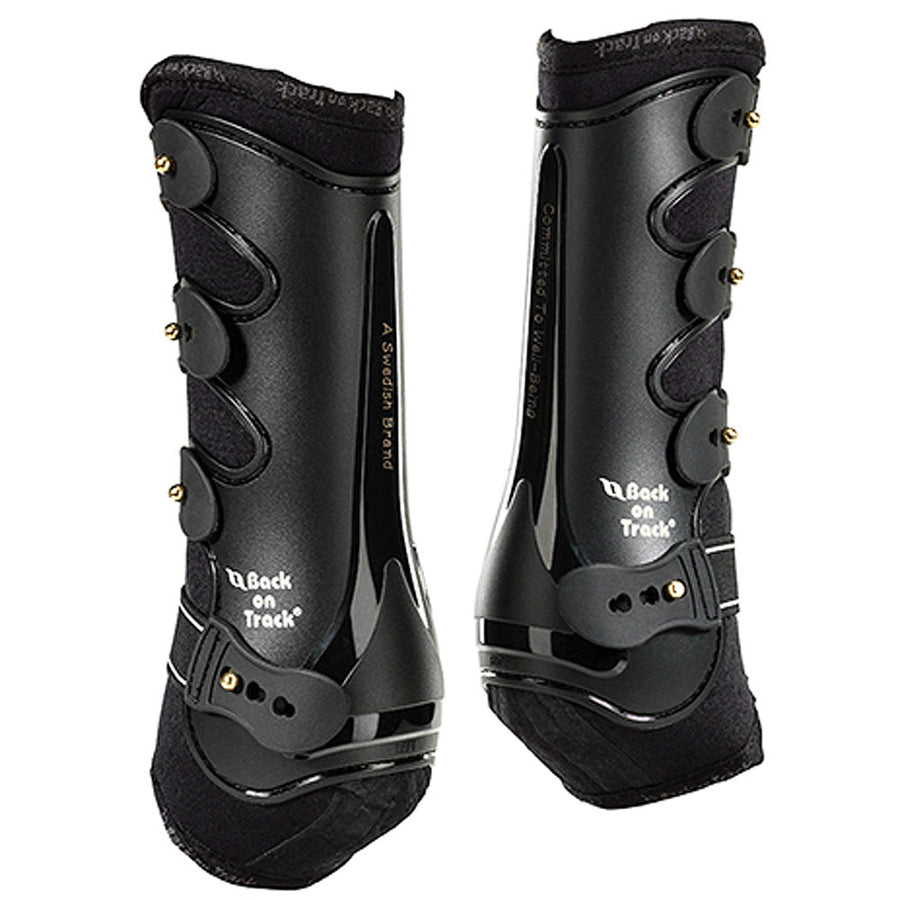Black synthetic horse leg boots with velcro closures - Uhorse