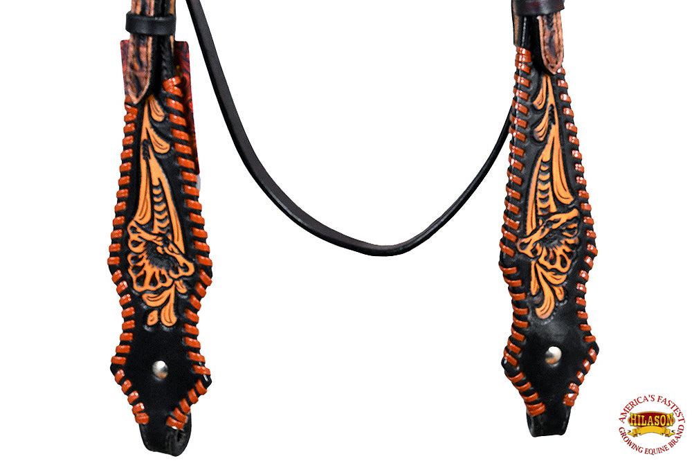 Hilason Western Horse Headstall American Leather Brown Floral Carving