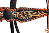 HILASON Western Horse Floral Fringes Headstall Breast Collar Set Genuine Leather Black