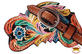 Hilason Western Spur Straps Leather Light Oil W/ Hand Paint Inlay