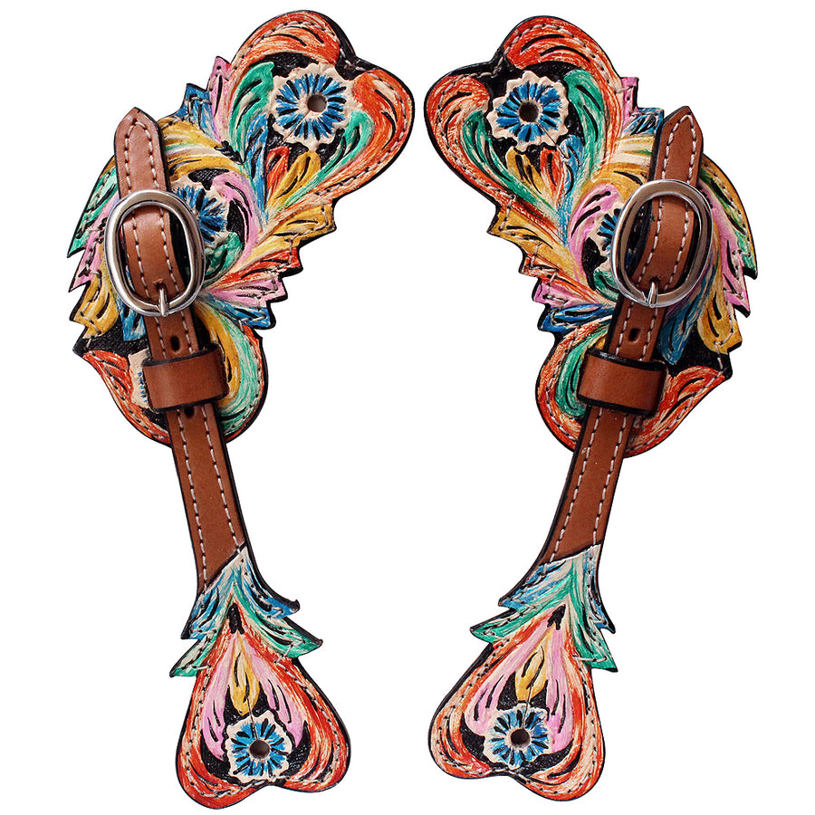 Hilason W. Spur Straps Leather Light Oil W/ Hand Paint Inlay by Hilason – Cowboy and equestrian accessories