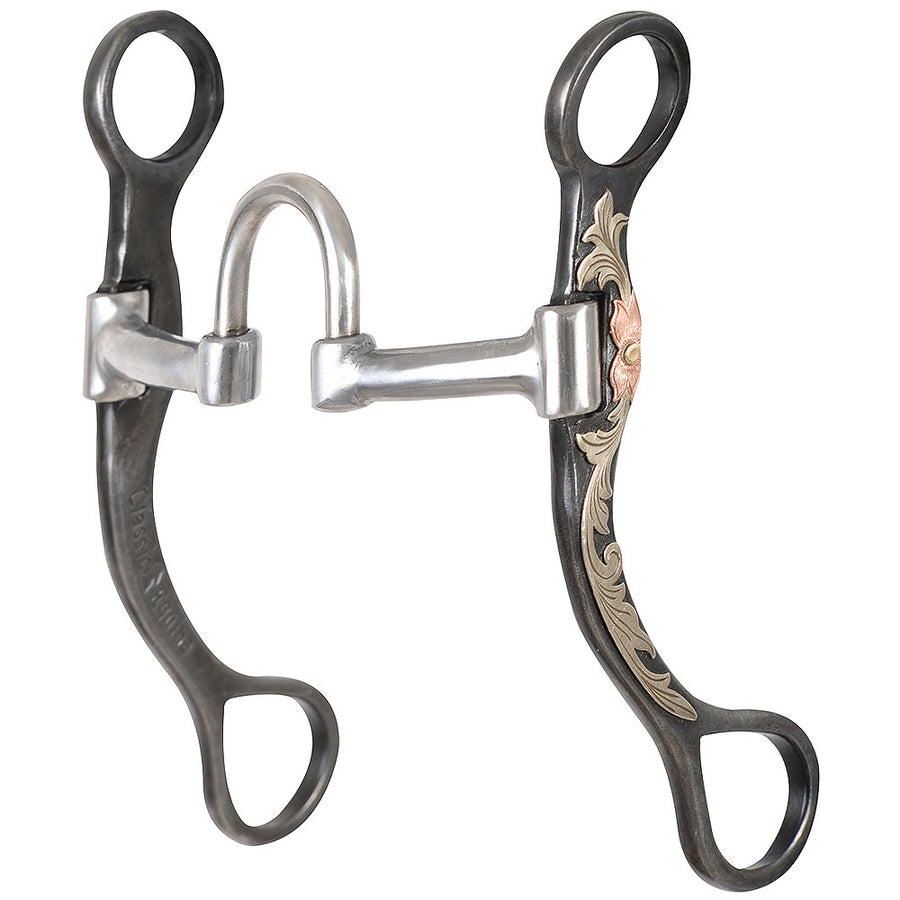 Metal western curb bit with inlaid copper and silver hand tooling - Uhorse