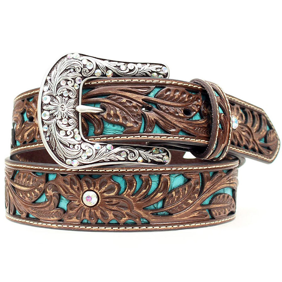 1 1/2 In Ariat Belt Siler Buckle Brown Leather Strap Ladies Turquoise by Hilason – Cowboy and equestrian accessories