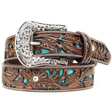 1 1/2 In Ariat Belt Siler Buckle Brown Leather Strap Ladies Turquoise
