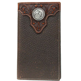 Ariat Rodeo Concho Tooled Overlay Top Grain Leather Wallet Brown