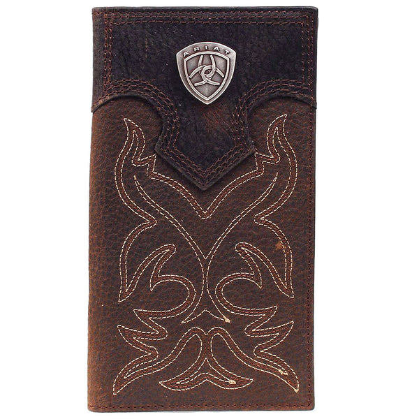 Ariat Rodeo Shiled Concho Boot Stitched Top Grain Leather Wallet Brown by Hilason – Cowboy and equestrian accessories