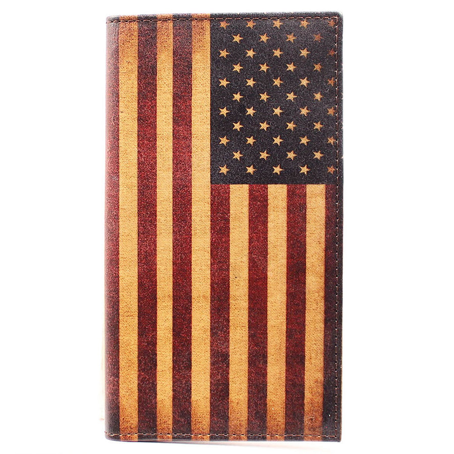 Nocona Rodeo Top Grain Leather Wallet Usa Flag Print - Uhorse