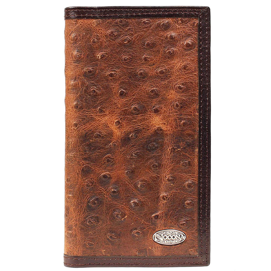 Nocona Rodeo Vintage Ostrich Print Genuine Leather Wallet Brown - Hilason