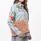 American Darling Portfolio Bag Hand Tooled Crocodile Embossed Genuine Leather Western Women | Student for Sketches