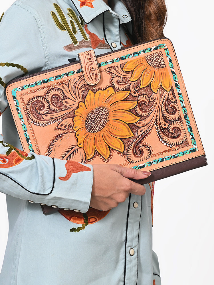 American Darling Portfolio Bag Hand Tooled Crocodile Embossed Genuine Leather Western Women | Student for Sketches