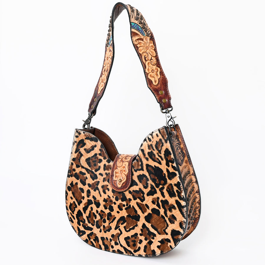 American Darling Hair-on Cowhide Hobo Bag for Women – Genuine Leather Western Shoulder Purse with Hand-Tooled Details and Wide Strap