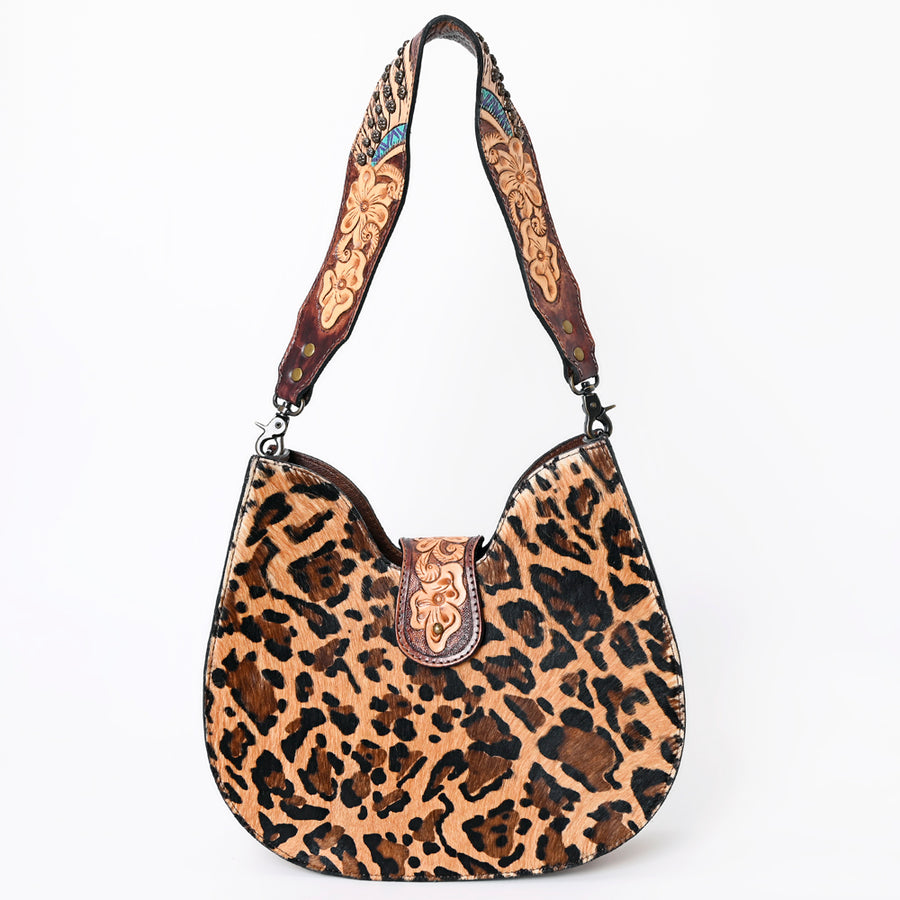 American Darling Hair-on Cowhide Hobo Bag for Women – Genuine Leather Western Shoulder Purse with Hand-Tooled Details and Wide Strap