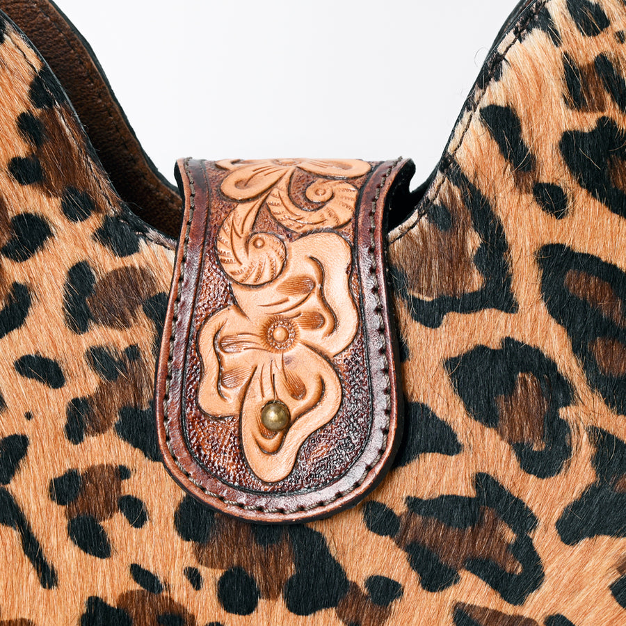 American Darling Hair-on Cowhide Hobo Bag for Women – Genuine Leather Western Shoulder Purse with Hand-Tooled Details and Wide Strap