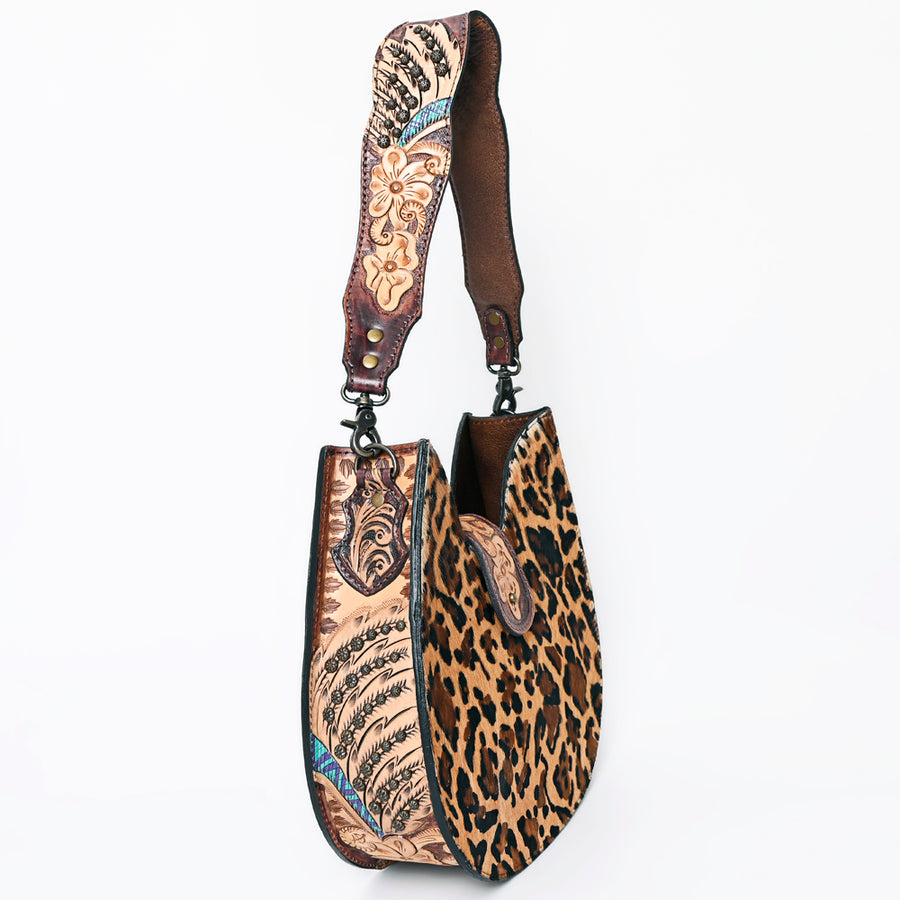 American Darling Hair-on Cowhide Hobo Bag for Women – Genuine Leather Western Shoulder Purse with Hand-Tooled Details and Wide Strap